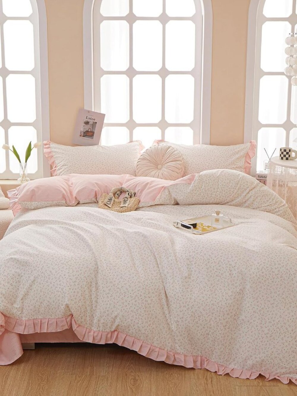 Pink Flower Comforter Set Full Vintage Coquette Bedding Comforter Cottagecore Fl